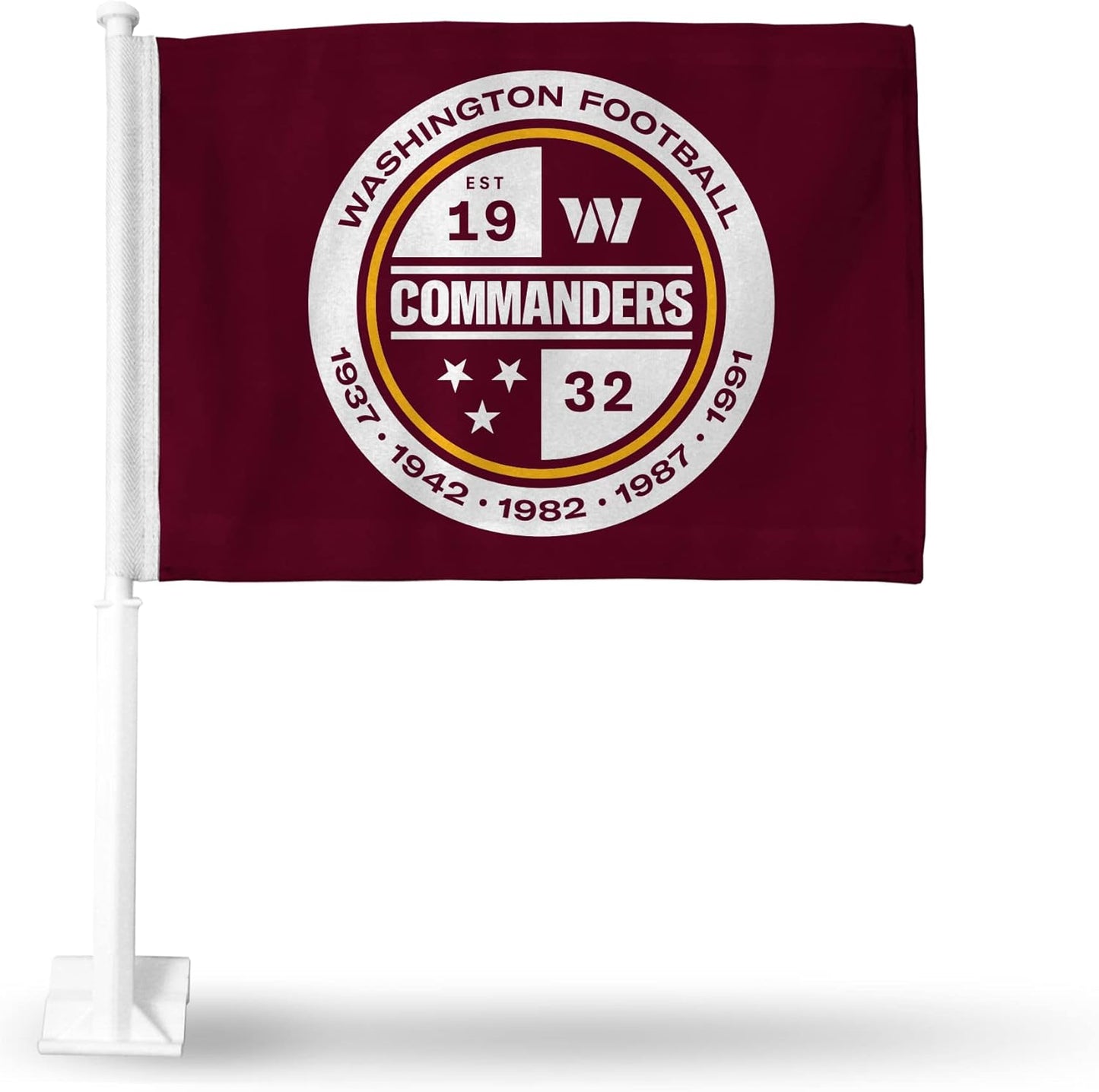 Car Window Flag of Washington Commanders 11X18 Inch(28x46cm) 100% Polyester, White Strong White Flagpole