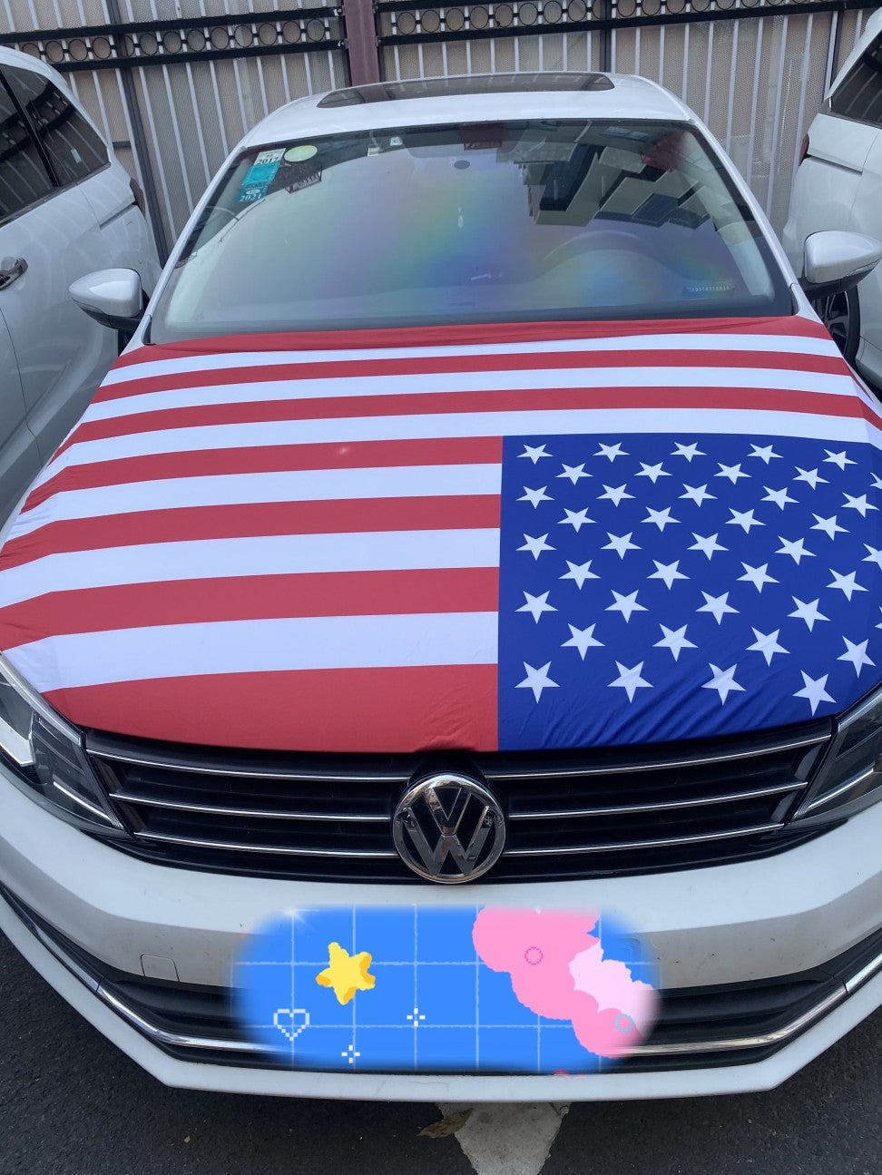 Blue For Sale Car Hood Cover Flag , Engine For Sale Banner Flag,3.3X5ft,100% Polyester Elastic Fabrics Can be Washed