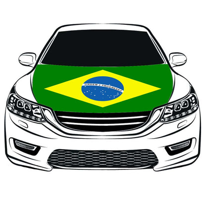 Brazil Car Hood Cover Flag ,Engine Banner Flag of Brazil,3.3X5ft, 100% Polyester Elastic Fabrics Can be Washed Suitable for Car SUV and Pickup Trucks