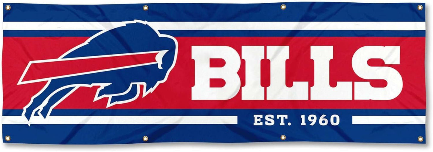 Buffalo Bills Banner-2x8 FT-100% polyester-8 Metal Grommets -Blue Buffalo Bills Flag