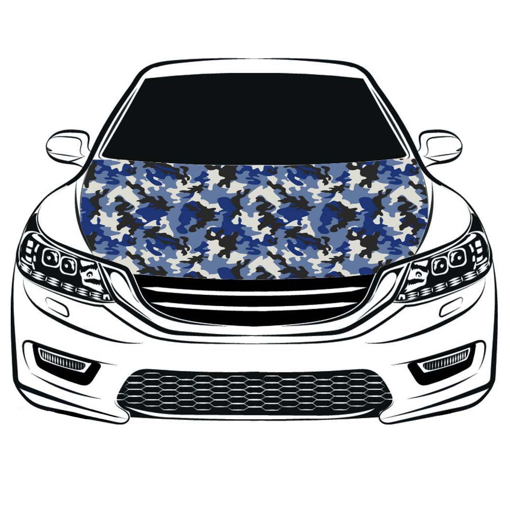 Camouflage blue Car Hood Cover Flag ,Camouflage Engine Banner,3.3X5ft,100% Polyester Elastic Fabrics Can be Washed