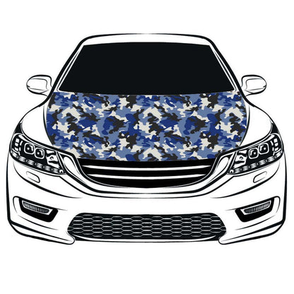 Camouflage blue Car Hood Cover Flag ,Camouflage Engine Banner,3.3X5ft,100% Polyester Elastic Fabrics Can be Washed