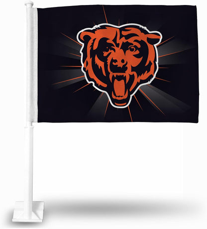 2 Pack Car Window Flag of Chicago Bears 11X18 Inch 100% Polyester, White Strong White Flagpole