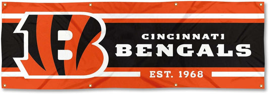 NFL Cincinnati Bengals Flag -2x8 Ft Cincinnati Bengals Banner -100% polyester-8 Metal Grommets