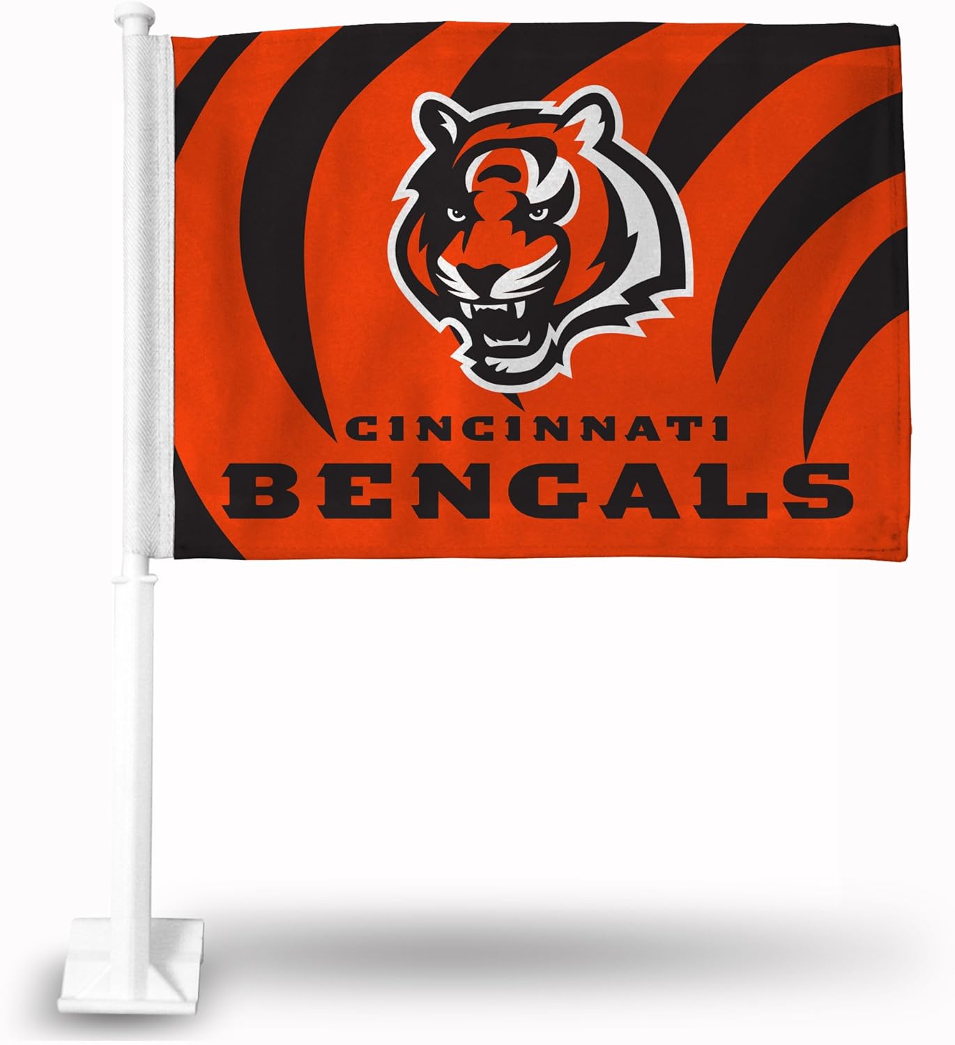 Car Window Flag of Cincinnati Bengals 11X18 Inch(28x46cm) 100% Polyester, White Strong White Flagpole