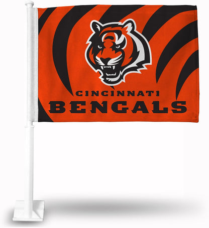 Car Window Flag of Cincinnati Bengals 11X18 Inch(28x46cm) 100% Polyester, White Strong White Flagpole