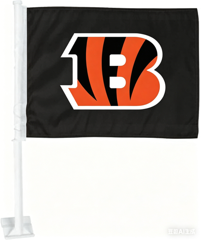 Car Window Flag of Cincinnati Bengals 11X18 Inch(28x46cm) 100% Polyester, White Strong White Flagpole