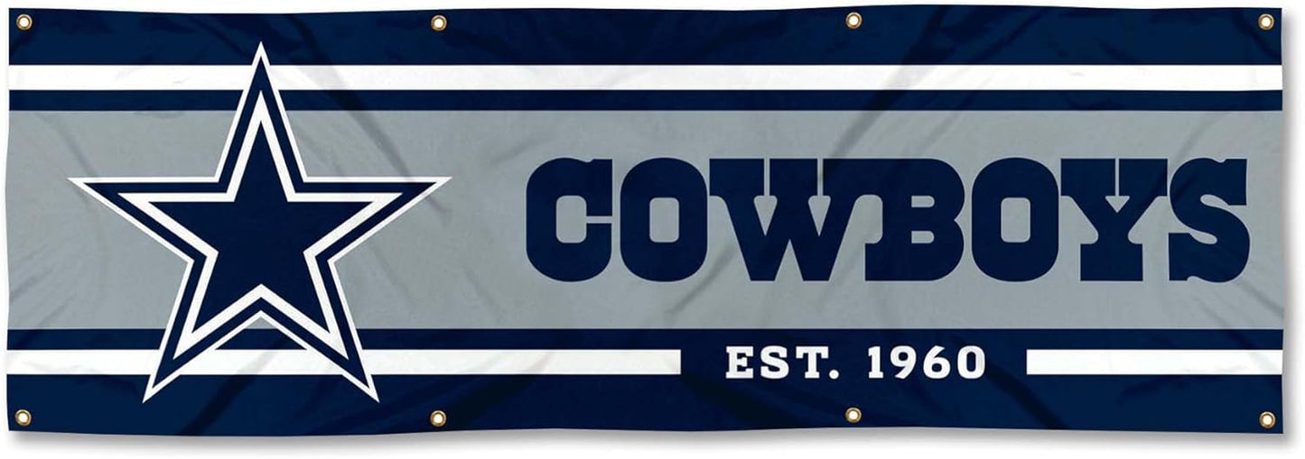 NFL Dallas Cowboys Flag -2x8 Ft Cowboys Team Banner -100% polyester-8 Metal Grommets