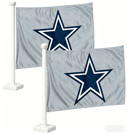 Car Window Flag of Dallas Cowboys 11X18 Inch(2 pack) 100% Polyester, White Strong White Flagpole