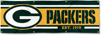 NFL Green Bay Packers Flag -2x8 Ft Packers Banner -100% polyester-8 Metal Grommets