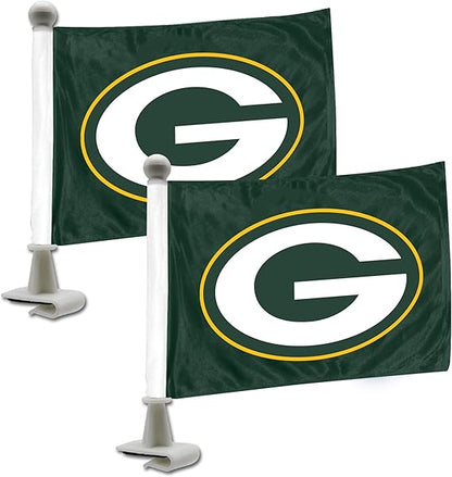 2-Pack Green Bay Packers Banner Flags Car Window Flag of NFL Packers 11X18 Inch (28x46cm) 100% Polyester, Strong White Flagpole