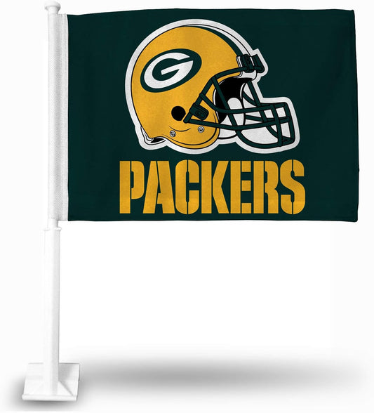 2-Pack Green Bay Packers Banner Flags Car Window Flag of NFL Packers 11X18 Inch (28x46cm) 100% Polyester, Strong White Flagpole