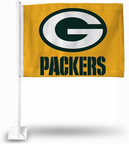 2-Pack Green Bay Packers Banner Flags Car Window Flag of NFL Packers 11X18 Inch (28x46cm) 100% Polyester, Strong White Flagpole