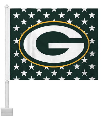 2-Pack Green Bay Packers Banner Flags Car Window Flag of NFL Packers 11X18 Inch (28x46cm) 100% Polyester, Strong White Flagpole