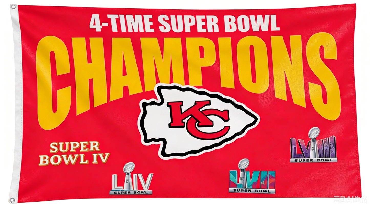 Kansas City Chiefs Flag-3x5 FT KC Chiefs Banner-100% polyester-2 Metal Grommets