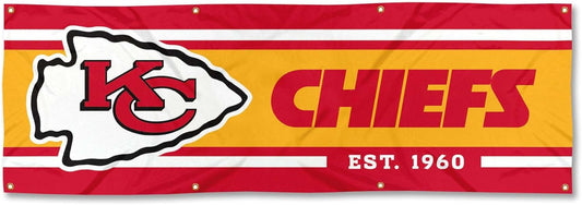 NFL Kansas City Chiefs Flag -2x8 Ft SF 49ers Banner -100% polyester-8 Metal Grommets