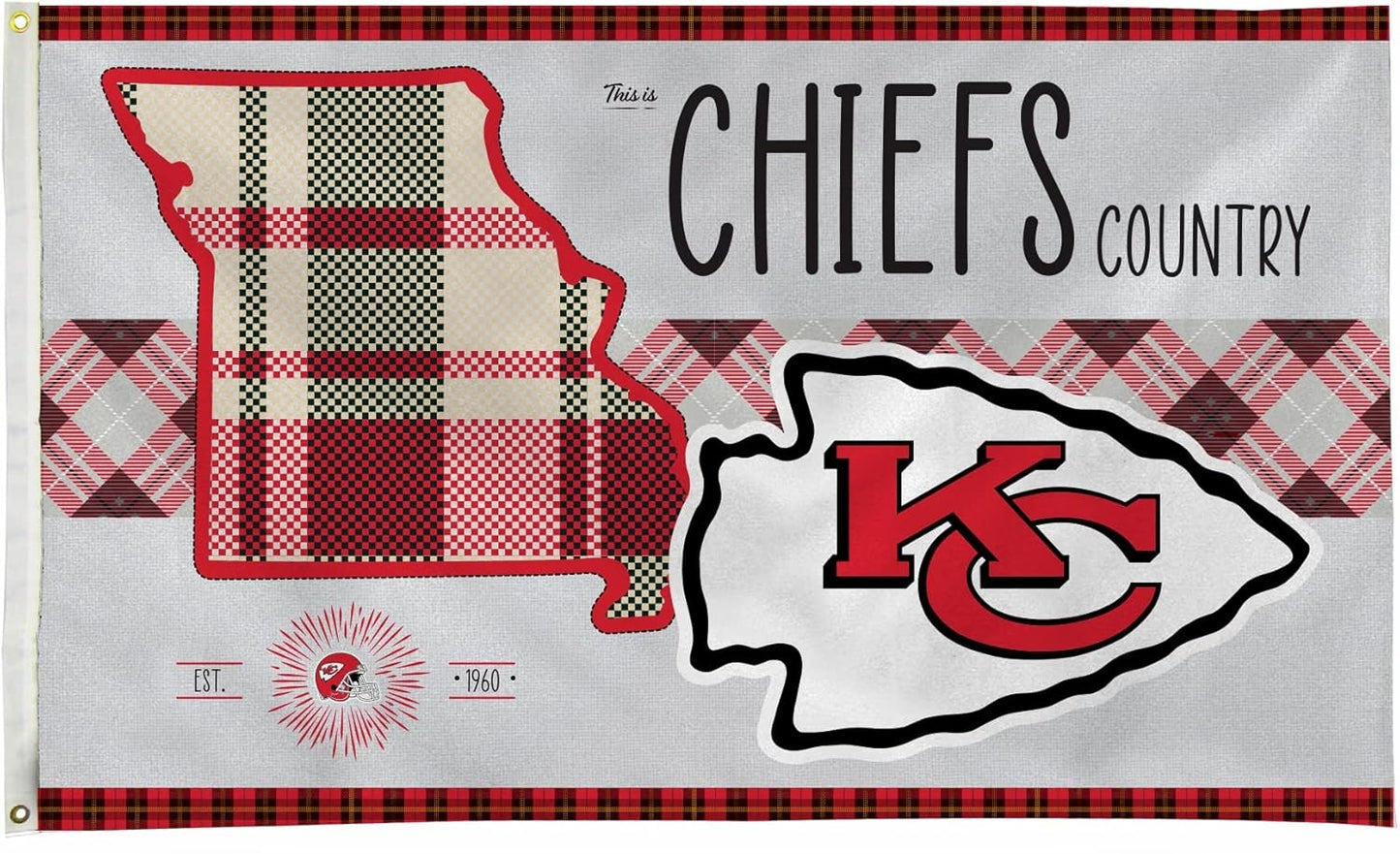 Kansas City Chiefs Flag-3x5 FT KC Chiefs Banner-100% polyester-2 Metal Grommets
