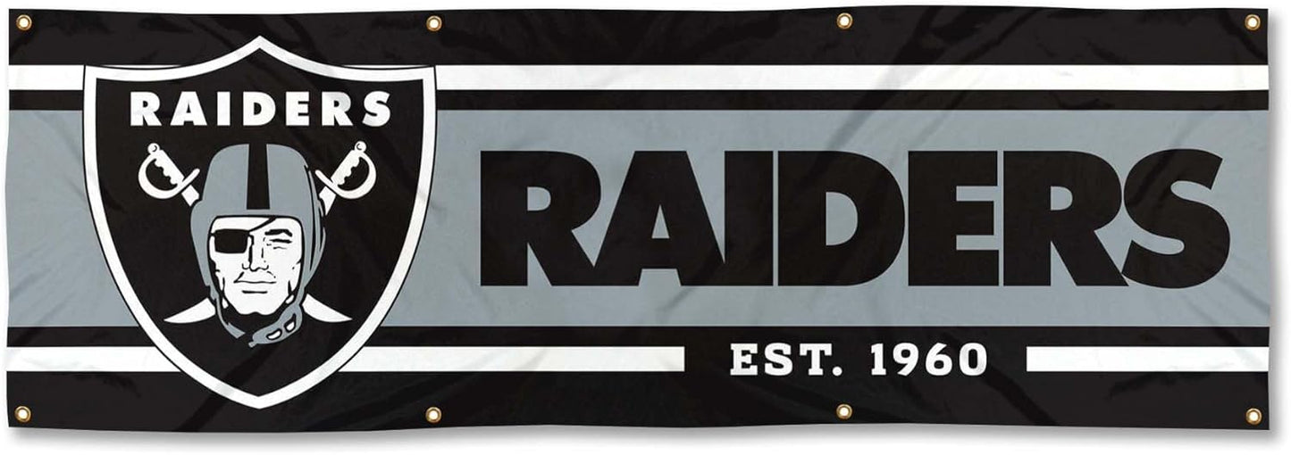 NFL Las Vegas Raiders Flag -2x8 Ft Raiders Banner -100% polyester-8 Metal Grommets