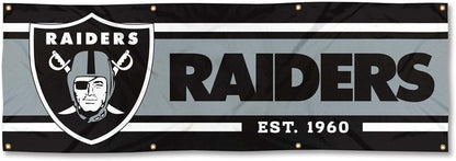 NFL Las Vegas Raiders Flag -2x8 Ft Raiders Banner -100% polyester-8 Metal Grommets