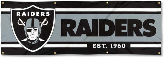 NFL Las Vegas Raiders Flag -2x8 Ft Raiders Banner -100% polyester-8 Metal Grommets