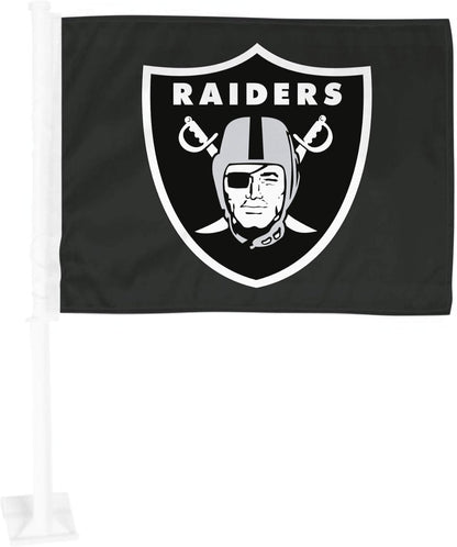 Car Window Flag of Las Vegas Raiders 11X18 Inch(2 pack) 100% Polyester, White Strong White Flagpole