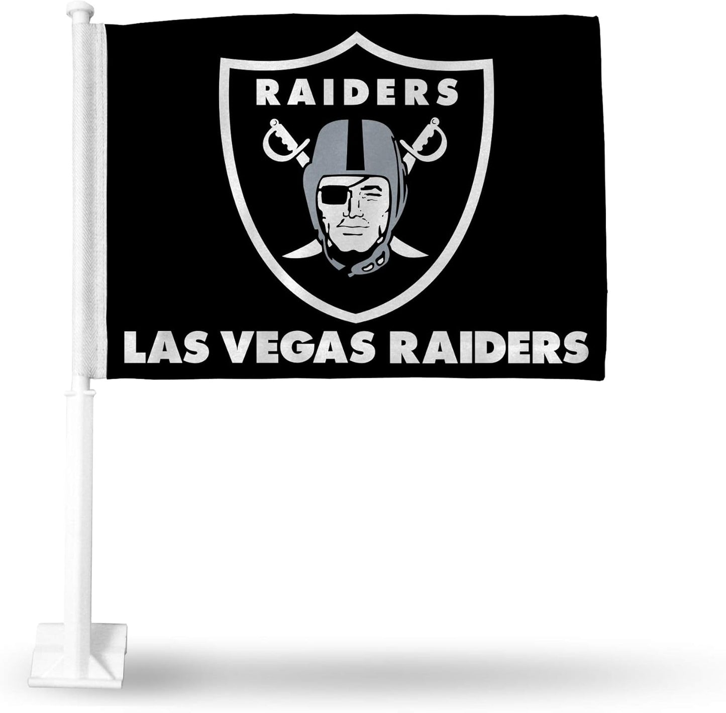 Car Window Flag of Las Vegas Raiders 11X18 Inch(2 pack) 100% Polyester, White Strong White Flagpole