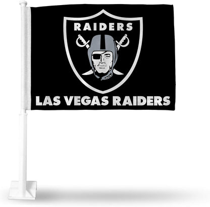 Car Window Flag of Las Vegas Raiders 11X18 Inch(2 pack) 100% Polyester, White Strong White Flagpole