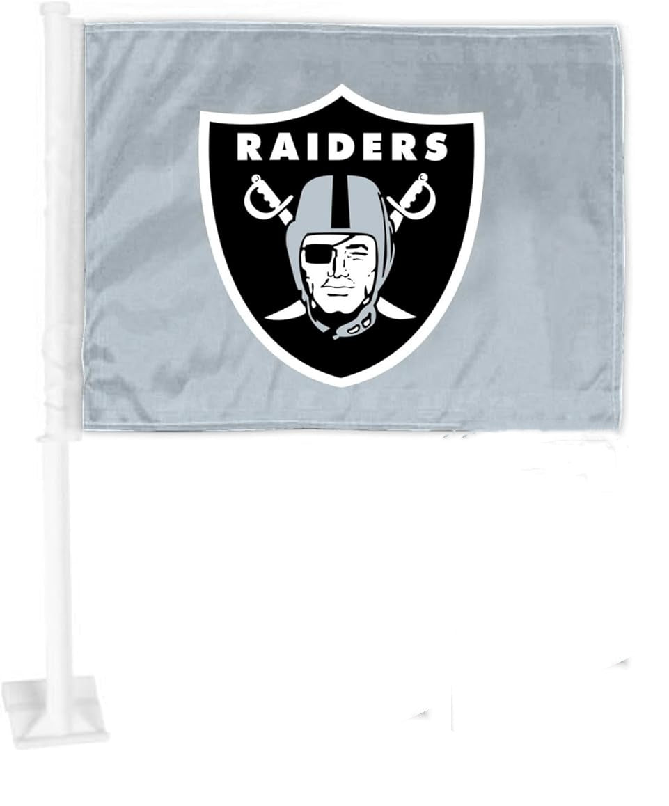 Car Window Flag of Las Vegas Raiders 11X18 Inch(2 pack) 100% Polyester, White Strong White Flagpole