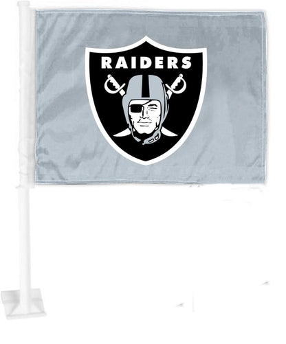 Car Window Flag of Las Vegas Raiders 11X18 Inch(2 pack) 100% Polyester, White Strong White Flagpole