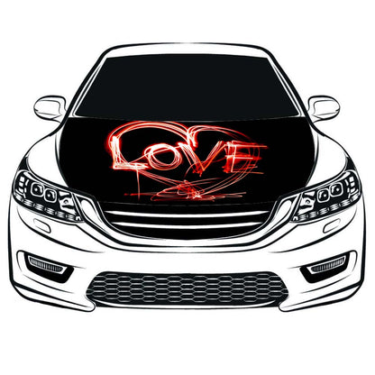 Black Love Car Hood Cover Flag ,Engine Banner Flag of LOVE Logo,3.3X5ft,100% Polyester Elastic Fabrics Can be Washed