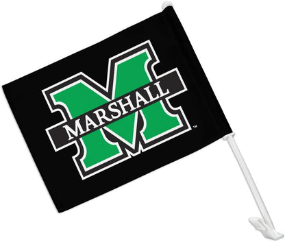 2 Pack Car Window Flag of MU Thundering Herd 11X18 Inch -Marshall University Flag 100% Polyester, White Strong White Flagpole