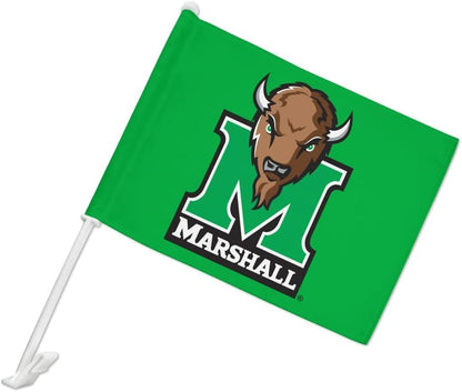 2 Pack Car Window Flag of MU Thundering Herd 11X18 Inch -Marshall University Flag 100% Polyester, White Strong White Flagpole