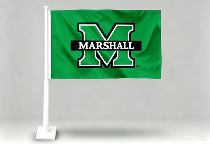 2 Pack Car Window Flag of MU Thundering Herd 11X18 Inch -Marshall University Flag 100% Polyester, White Strong White Flagpole