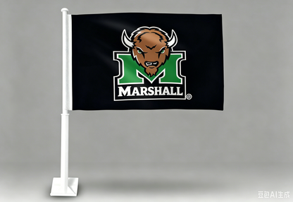 2 Pack Car Window Flag of MU Thundering Herd 11X18 Inch -Marshall University Flag 100% Polyester, White Strong White Flagpole