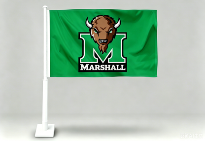 2 Pack Car Window Flag of MU Thundering Herd 11X18 Inch -Marshall University Flag 100% Polyester, White Strong White Flagpole