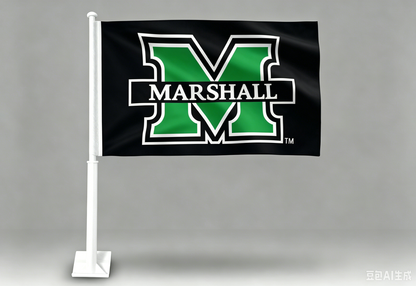 2 Pack Car Window Flag of MU Thundering Herd 11X18 Inch -Marshall University Flag 100% Polyester, White Strong White Flagpole