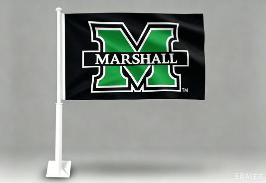 2 Pack Car Window Flag of MU Thundering Herd 11X18 Inch -Marshall University Flag 100% Polyester, White Strong White Flagpole