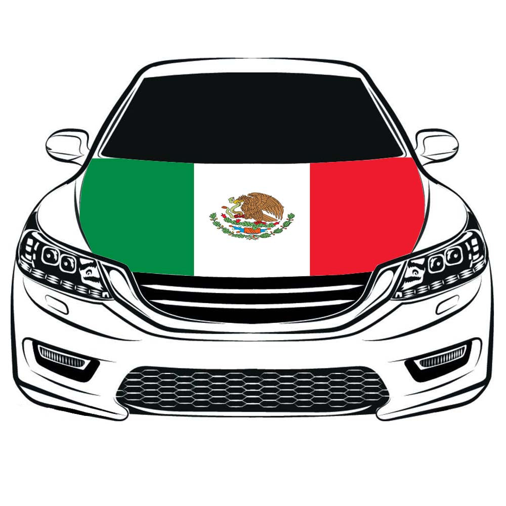 Mexico Car Hood Cover Flag ,Engine Banner Flag of Mexican ,3.3X5ft, 100% Polyester Elastic Fabrics Can be Washed Suitable for large SUV and Pickup Trucks