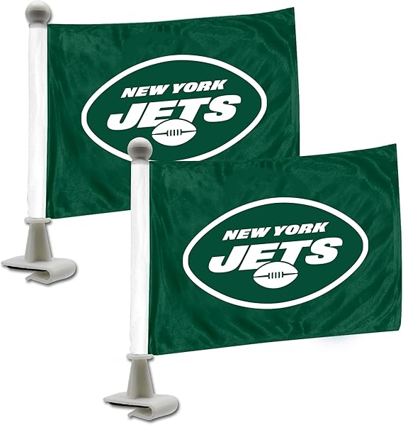 2 pack Car Window Flag of New York Jets 11X18 Inch 100% Polyester, White Strong White Flagpole