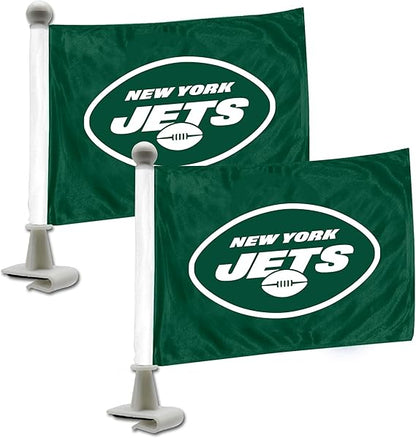 2 pack Car Window Flag of New York Jets 11X18 Inch 100% Polyester, White Strong White Flagpole
