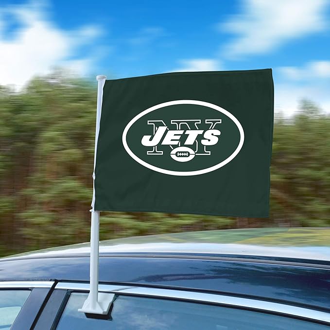 2 pack Car Window Flag of New York Jets 11X18 Inch 100% Polyester, White Strong White Flagpole