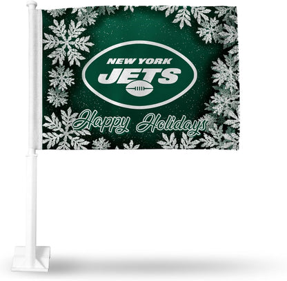 2 pack Car Window Flag of New York Jets 11X18 Inch 100% Polyester, White Strong White Flagpole