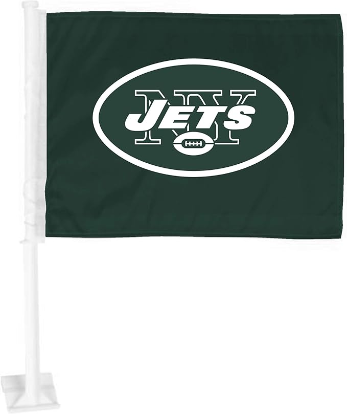 2 pack Car Window Flag of New York Jets 11X18 Inch 100% Polyester, White Strong White Flagpole
