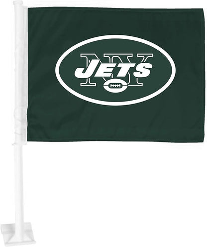 2 pack Car Window Flag of New York Jets 11X18 Inch 100% Polyester, White Strong White Flagpole