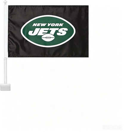 2 pack Car Window Flag of New York Jets 11X18 Inch 100% Polyester, White Strong White Flagpole