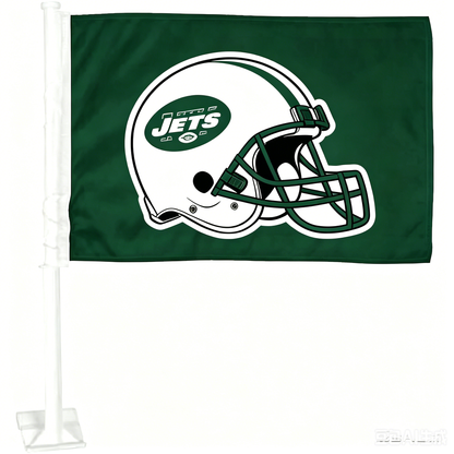 2 pack Car Window Flag of New York Jets 11X18 Inch 100% Polyester, White Strong White Flagpole