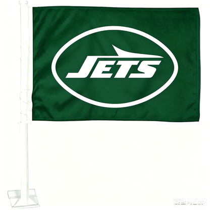 2 pack Car Window Flag of New York Jets 11X18 Inch 100% Polyester, White Strong White Flagpole