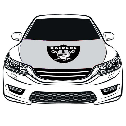 Oakland Raiders Car Hood Cover Flag ,NFL Flag,3.3X5ft, 100% Polyester Elastic Fabrics Can be Washed Suitable for Car SUV and Pickup Trucks