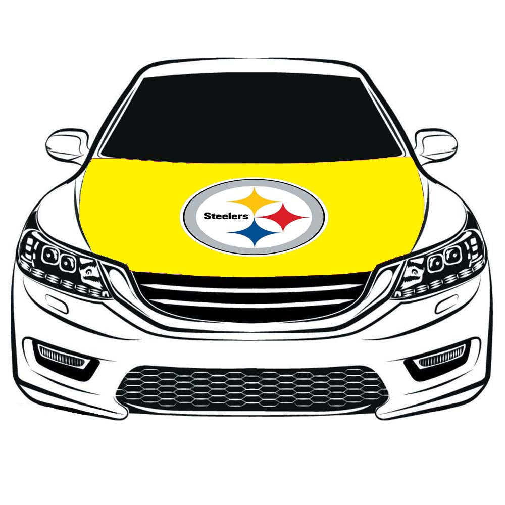 NFL Pittsburgh Steelers Car Hood Cover Flag ,Engine Banner Flag of Pittsburgh Steelers,3.3X5ft, 100% Polyester Elastic Fabrics Can be Washed