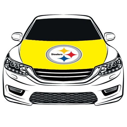 NFL Pittsburgh Steelers Car Hood Cover Flag ,Engine Banner Flag of Pittsburgh Steelers,3.3X5ft, 100% Polyester Elastic Fabrics Can be Washed